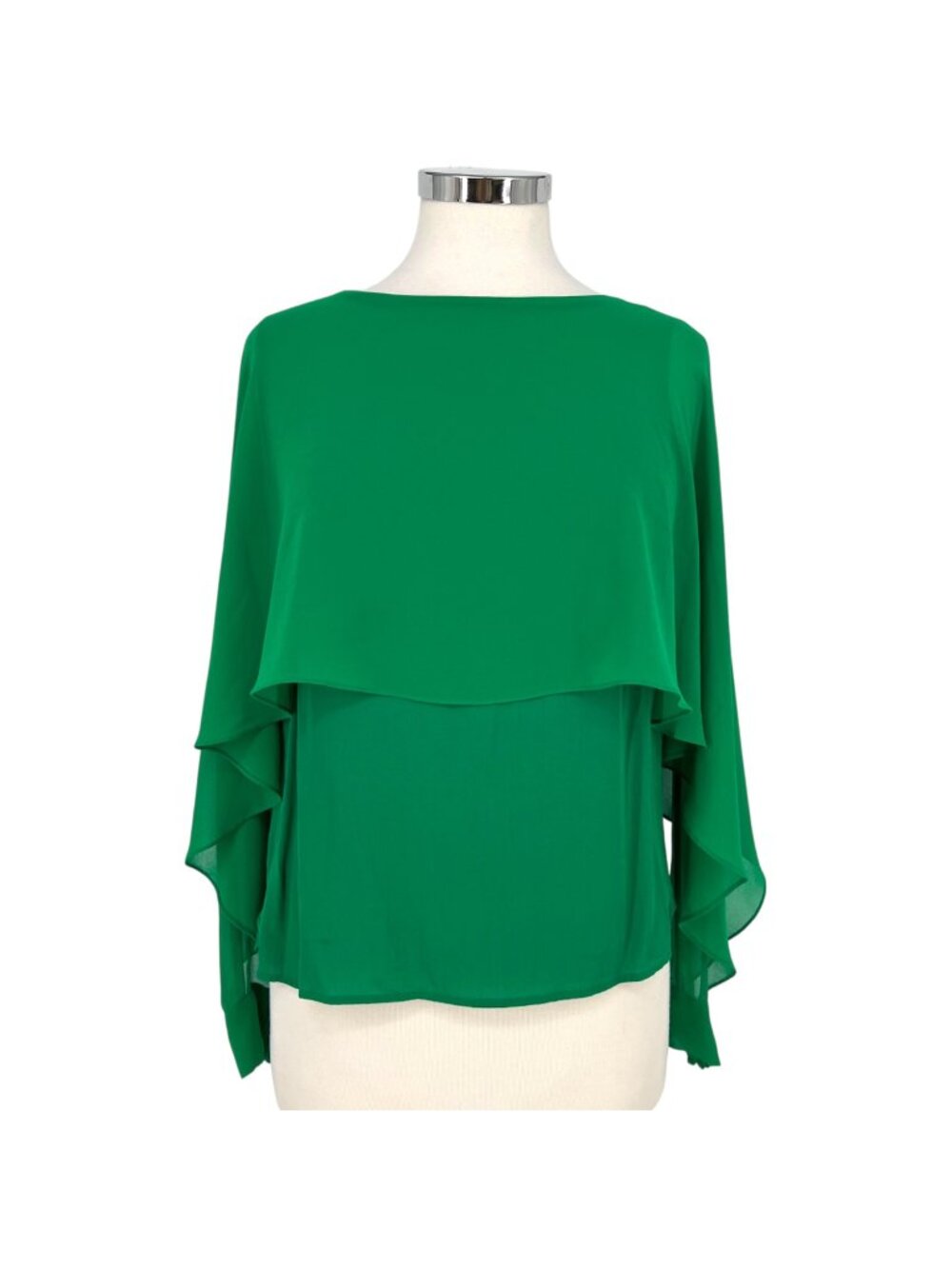 Zara Green Flowy Cape Blouse Layered Design Cut-Out Sleeves Size XS